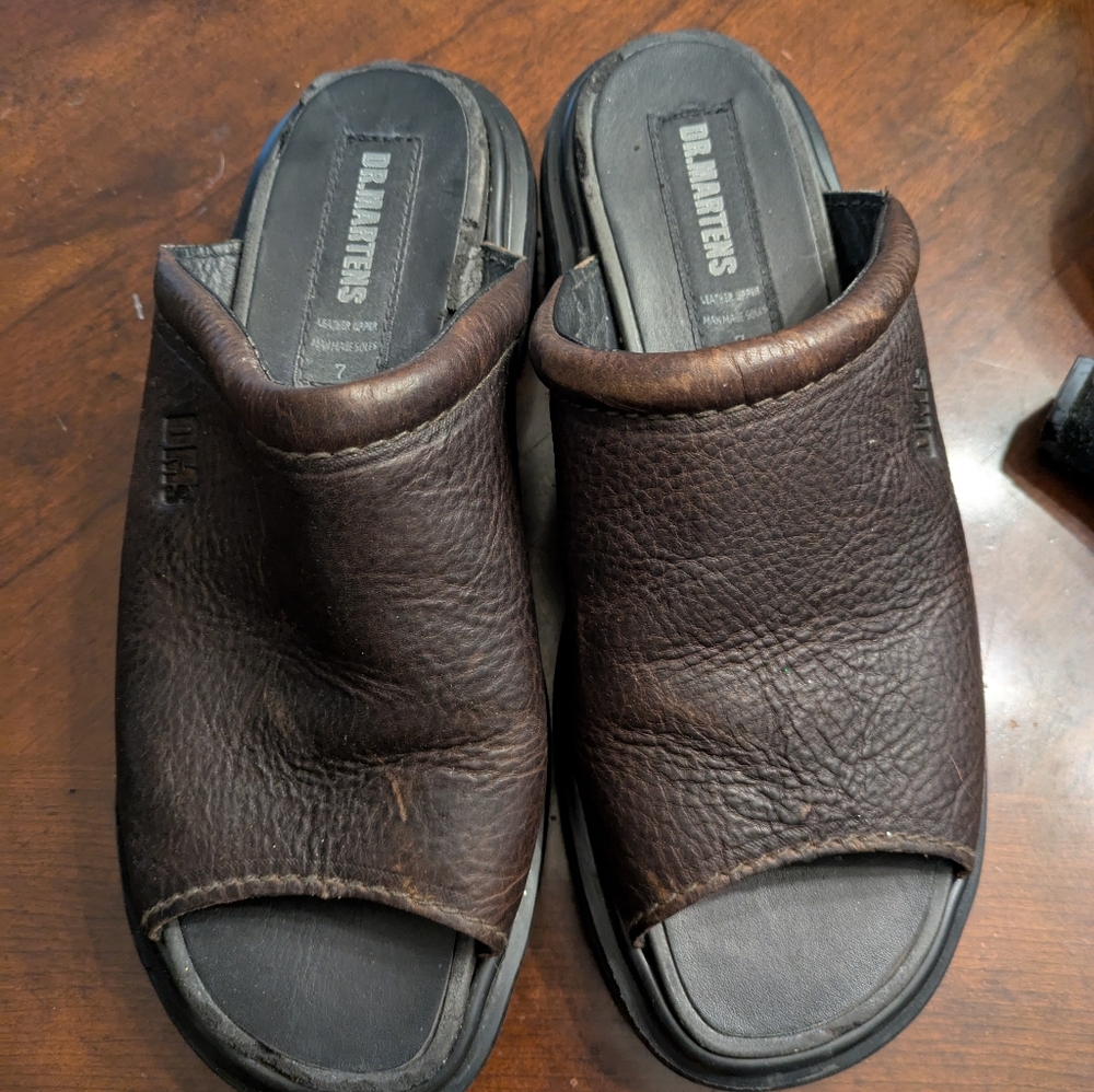 Dr. Martens Brown Leather Slide Sandals